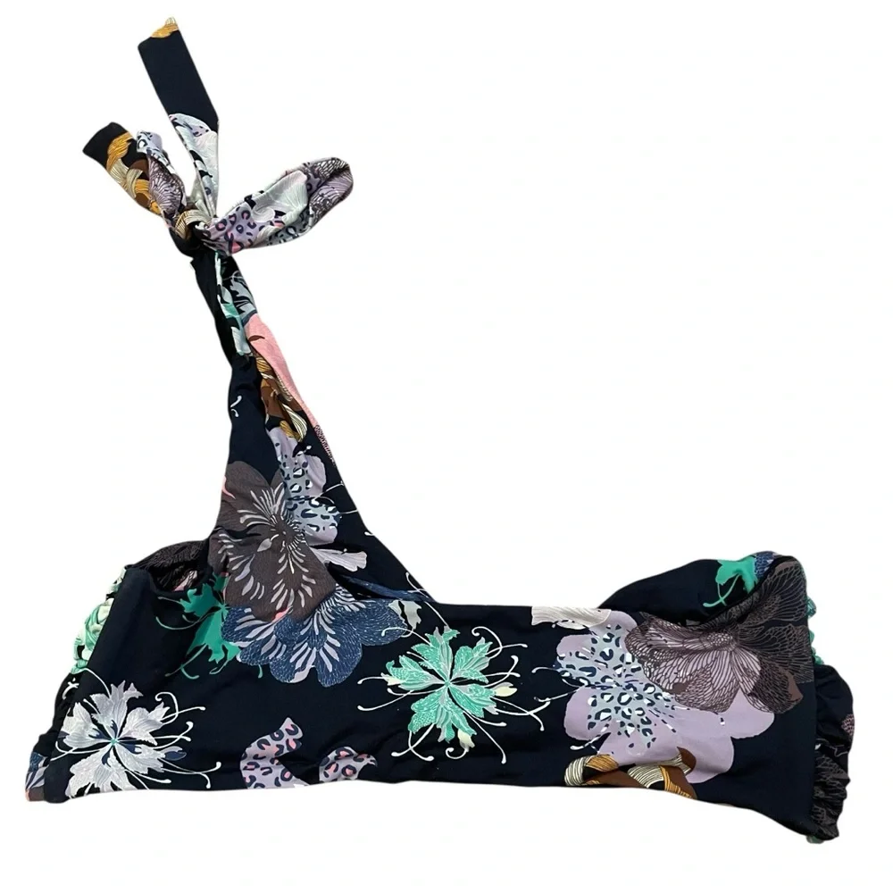 ANTHROPOLOGIE MAEVE Floral One-Shoulder Bikini Set Side Tie Size Large